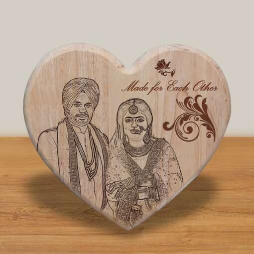 Heart Engraved Wood Frame
