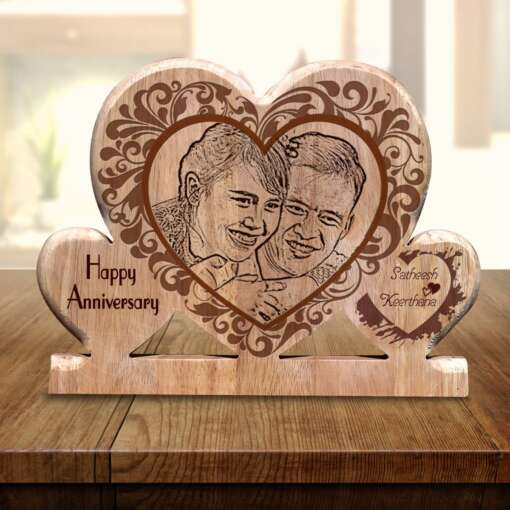 Personalized Wooden Engraving Photo Frame & Plaques Triple Heart Design 7 1