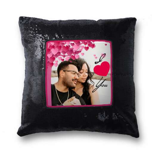 Personalized wedding day Photo Pillow Black Sequin 1