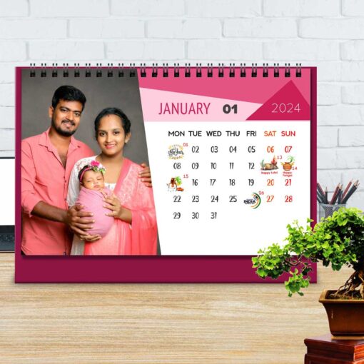 2024 Personalized Desktop Calendar | Table top Photo Calendar | 9 x 6 Inches Horizontal Design 03 3