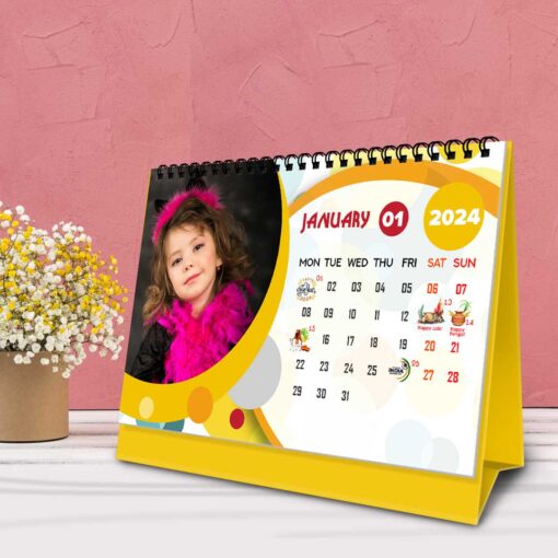 2024 Personalized Desktop Calendar | Table top Photo Calendar | 9 x 6 Inches Horizontal Design 04 1