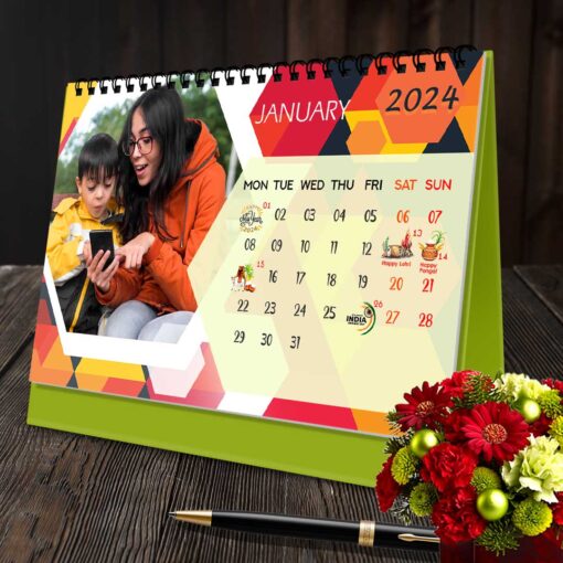 2024 Personalized Desktop Calendar | Table top Photo Calendar | 9 x 6 Inches Horizontal Design 08 1