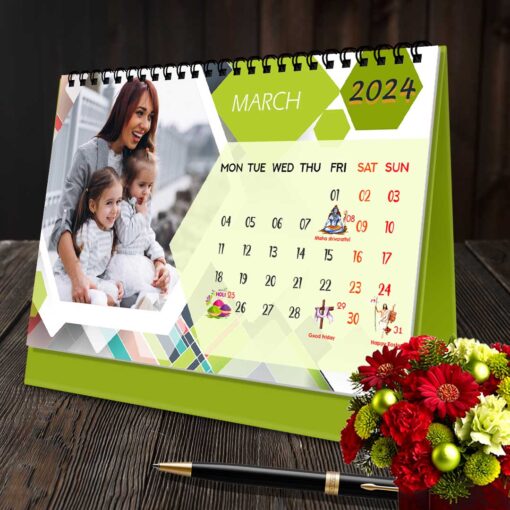 2024 Personalized Desktop Calendar | Table top Photo Calendar | 9 x 6 Inches Horizontal Design 08 5