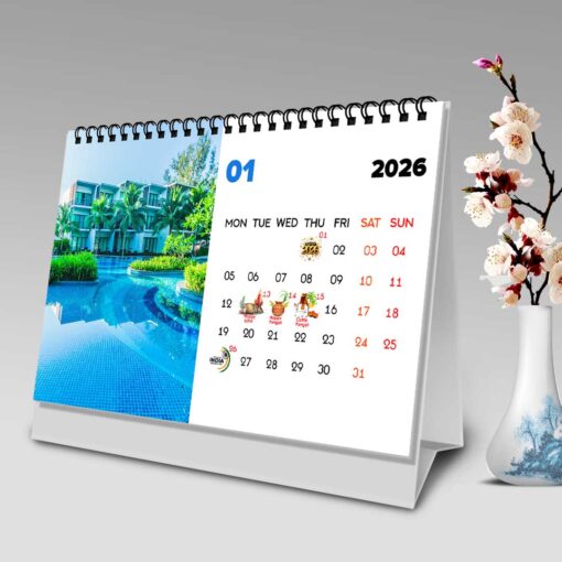2026 Personalized Desktop Calendar | Table top Photo Calendar | 9 x 6 Inches Horizontal Design 01