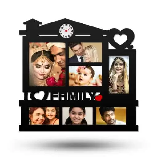 Personalized I Love Family Collage Photo Frame With Clock 1