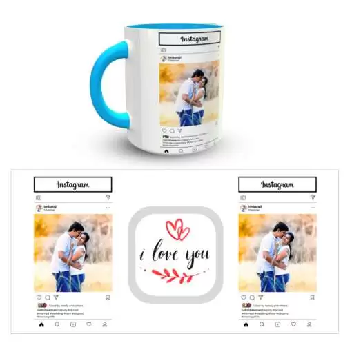 Valentines days combo gifts | Synthetic photo frame | Two tone Sky blue Mug pack of 2 3