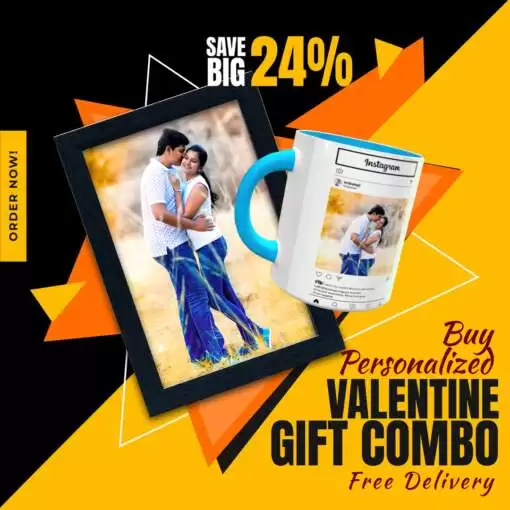 Valentines days combo gifts | Synthetic photo frame | Two tone Sky blue Mug pack of 2 1