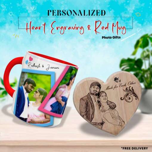 Anniversary Combo Gifts | Heart Wooden Engraving | Red Mug 1