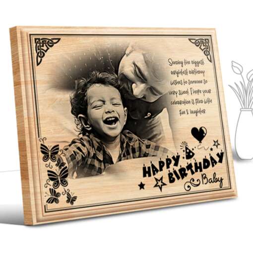 Personalized Birthday Gifts (10 x 8 in) Design 2 | Photo on Wood | Wooden Engraving Photo Frame & Plaques for Kids | Boy | Girls 1