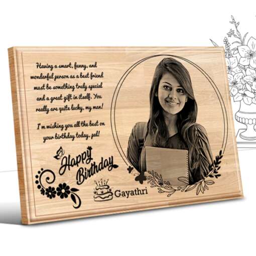 Personalized Birthday Gifts (12 x 8 in) | Photo on Wood | Wooden Engraving Photo Frame & Plaques for Girls 1