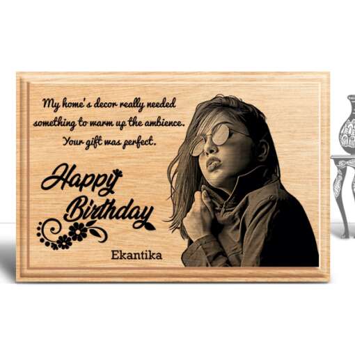 Personalized Birthday Gifts (6 x 4 in) | Photo on Wood | Wooden Engraving Photo Frame & Plaques for Girls 2