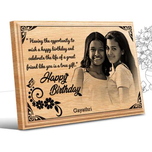 Personalized Birthday Gifts (7 x 5 in) | Photo on Wood | Wooden Engraving Photo Frame & Plaques for Girls 1