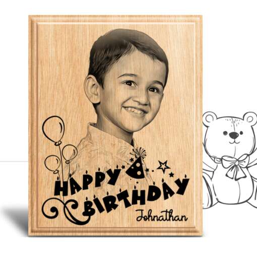 Personalized Birthday Gifts (4 x 5 in) | Photo on Wood | Wooden Engraving Photo Frame & Plaques for Kids | Boy | Girls 2