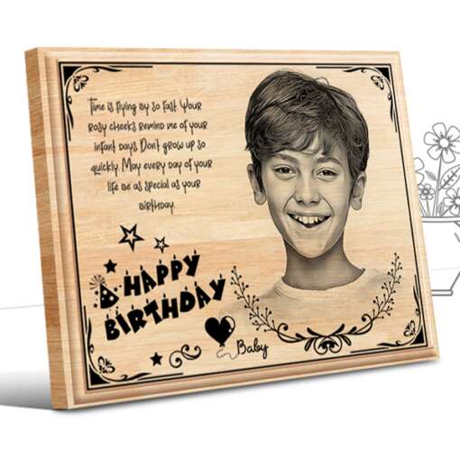 Personalized Birthday Gifts (10 x 8 in) | Photo on Wood | Wooden Engraving Photo Frame & Plaques for Kids | Boy | Girls 1