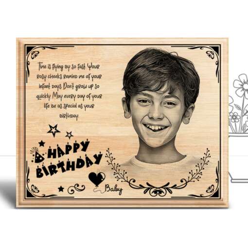 Personalized Birthday Gifts (10 x 8 in) | Photo on Wood | Wooden Engraving Photo Frame & Plaques for Kids | Boy | Girls 2