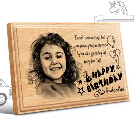 Personalized Birthday Gifts (6 x 4 in) | Photo on Wood | Wooden Engraving Photo Frame & Plaques for Kids | Boy | Girls 1