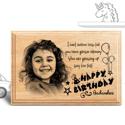 Personalized Birthday Gifts (6 x 4 in) | Photo on Wood | Wooden Engraving Photo Frame & Plaques for Kids | Boy | Girls 2