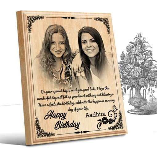 Personalized Birthday Gifts (10 x 8 in) | Photo on Wood | Wooden Engraving Photo Frame & Plaques for Girls 1