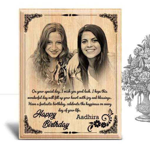 Personalized Birthday Gifts (10 x 8 in) | Photo on Wood | Wooden Engraving Photo Frame & Plaques for Girls 2