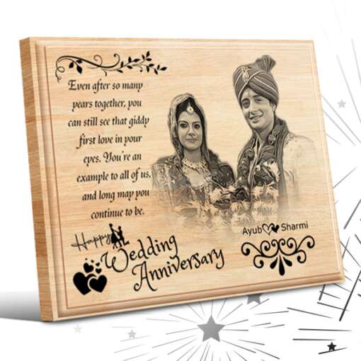 Personalized Wedding Anniversary Gifts (10 x 8 in) | Photo on Wood | Wooden Engraving Photo Frame & Plaques 1