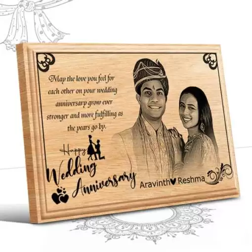 Personalized Wedding Anniversary Gifts (7 x 5 in) | Photo on Wood | Wooden Engraving Photo Frame & Plaques 1