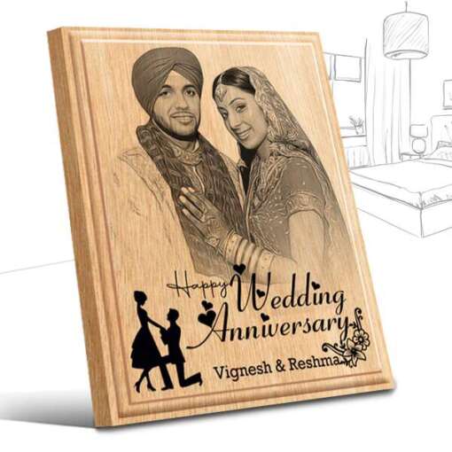 Personalized Wedding Anniversary Gifts (4 x 5 in) | Photo on Wood | Wooden Engraving Photo Frame & Plaques 1