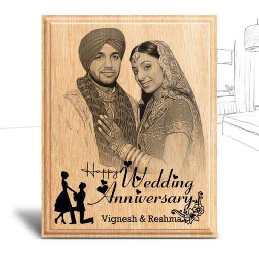 Personalized Wedding Anniversary Gifts (4 x 5 in) | Photo on Wood | Wooden Engraving Photo Frame & Plaques 2