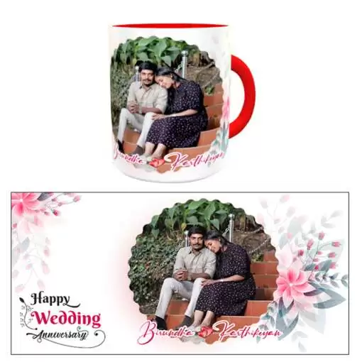 Anniversary Combo gifts | Photo Print on wood | Red Mug Pack Of 2 3