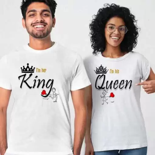 Personalized t-shirt white for Couple Queen King 1