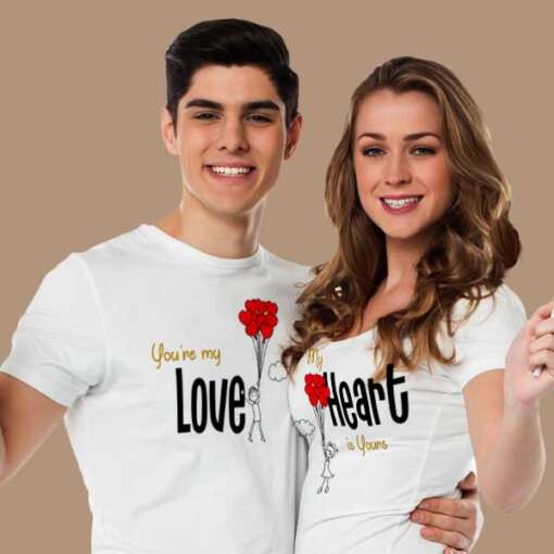 Personalized t-shirt white for Couple Love Hearts