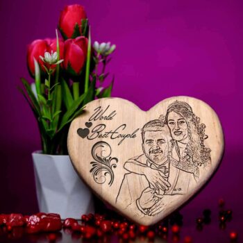 heart shaped wooden photo print gift with engraved names