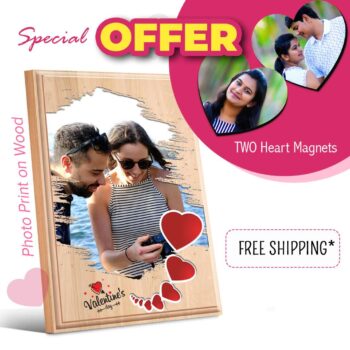 Valentines Day Combo gifts | Photo Print on wood and Heart Photo Magnets | Pack Of 3