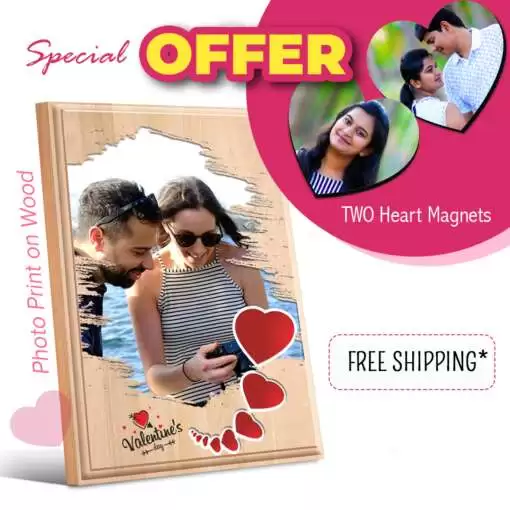 Valentines Day Combo gifts | Photo Print on wood and Heart Photo Magnets | Pack Of 3 1