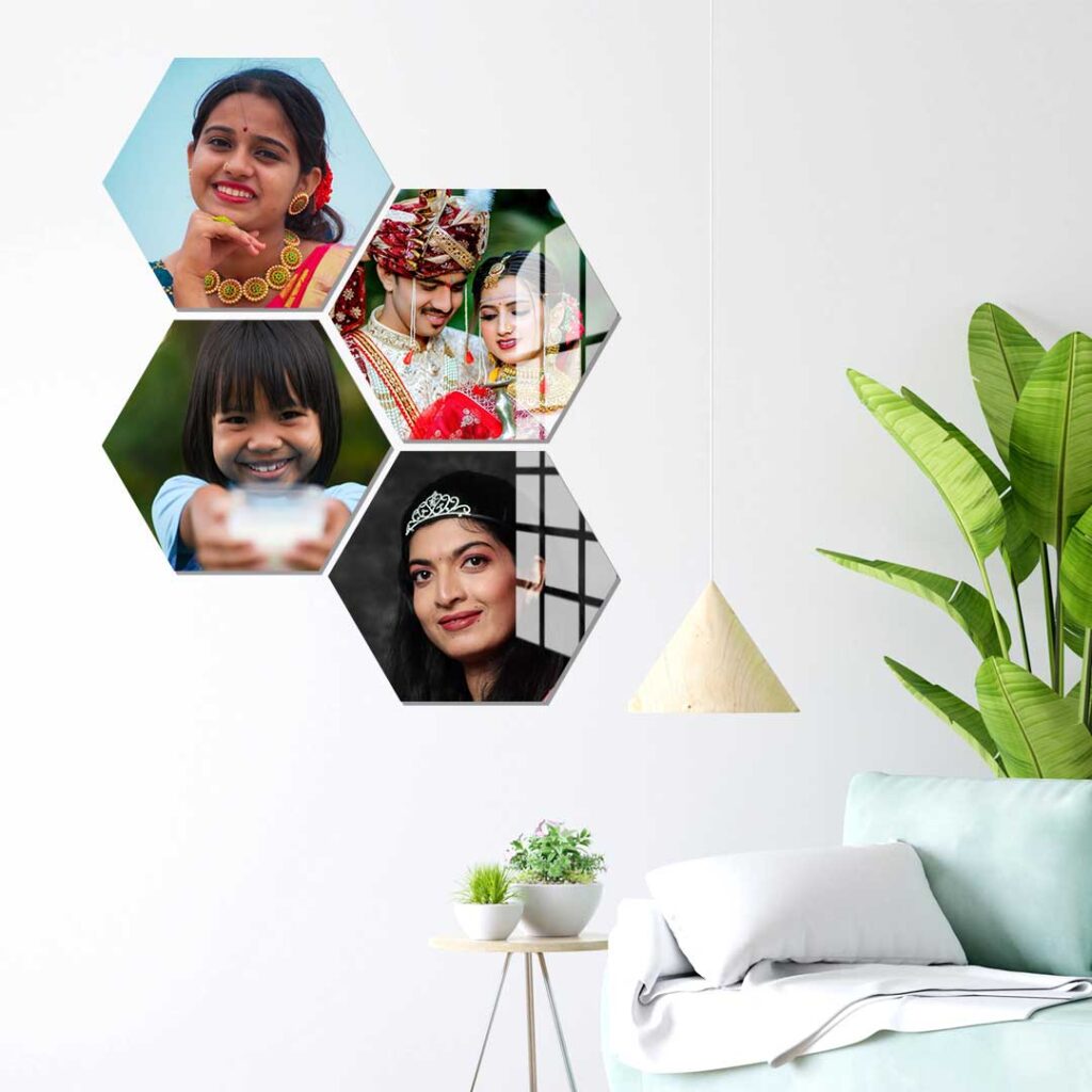 Acrylic Photo Frame Set Hexagon Shape Frameless Picture Frame Set of 4 Photoland