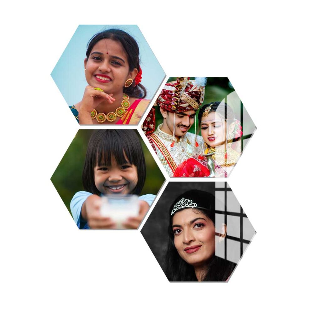 Mesh Photo Set Acrylic Photo Frame Set – Hexagon Shape | Frameless Picture Frame Set ...