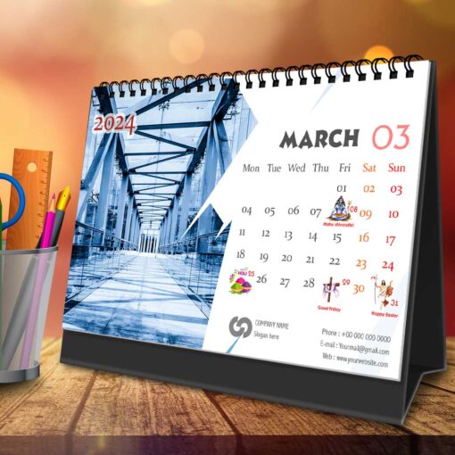2024 Personalized Desktop Calendar | Table top Photo Calendar | 9 x 6 Inches Horizontal Design 11 5