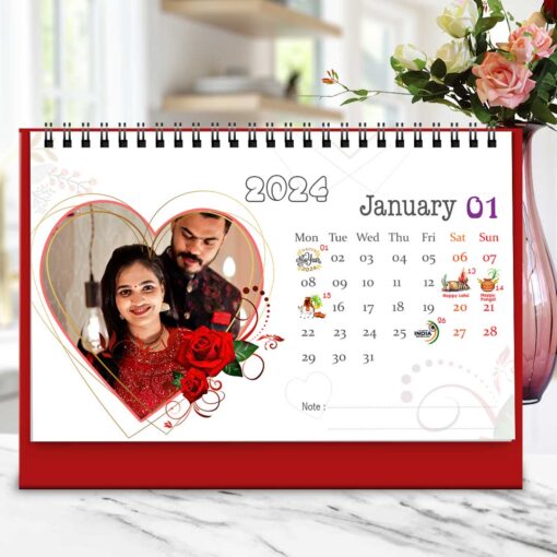 2024 Personalized Desktop Calendar | Table top Photo Calendar | 9 x 6 Inches Horizontal Design 12 3