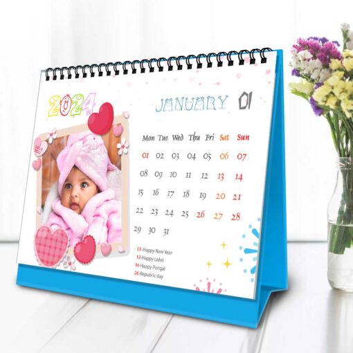 2024 Personalized Desktop Calendar |Table top Photo Calendar | 7 x 5 Inches Horizontal Design 01 1