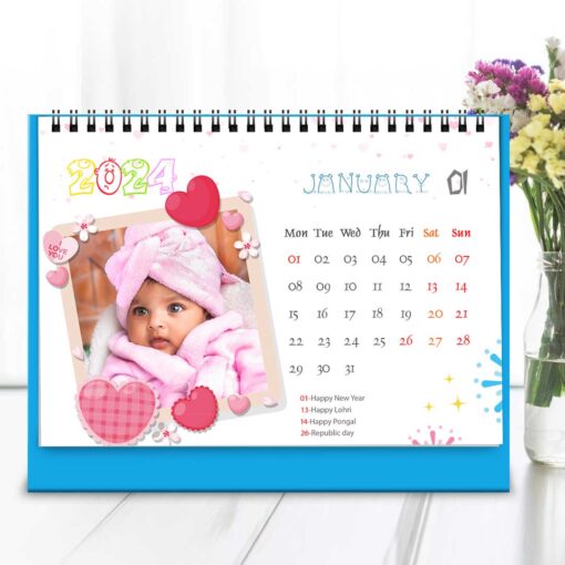 2024 Personalized Desktop Calendar |Table top Photo Calendar | 7 x 5 Inches Horizontal Design 01 3