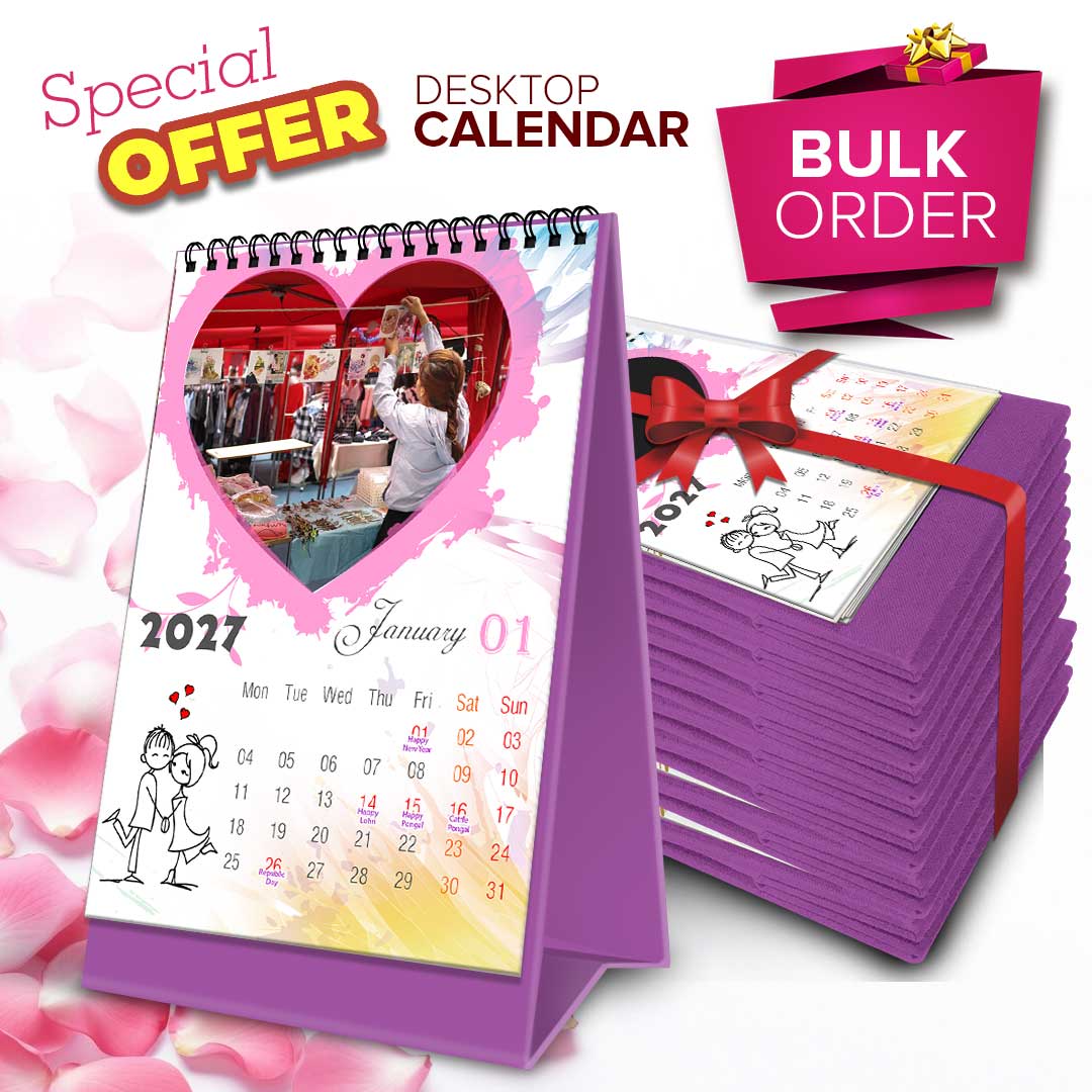2027 Personalized Desktop Calendar |Table top Photo Calendar | 7 x 5 Inches Vertical | Bulk order Design 01