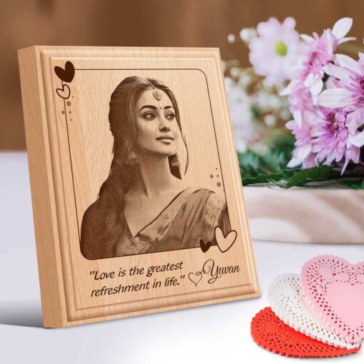Custom wooden photo frame with engraved message