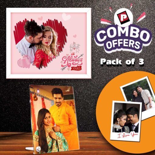 Latest Personalized Combo Gifts | Trendy Photo frame, Table top Acrylic photo frame and Photo Magnets | Pack of 3