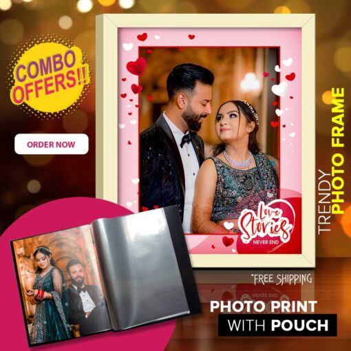 Latest Personalized Combo Gifts | Trendy Photo frame and Photo Print with Pouch | Pack of 2