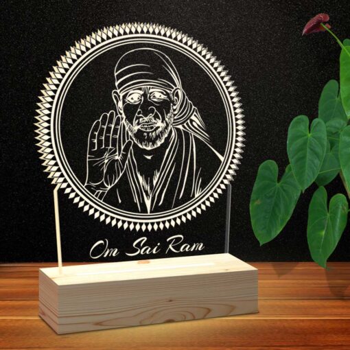 Personalized Sai Baba Gifts | Latest Sai Baba LED Photo Lamp Gift | Acrylic 3d Photo Lamp (7x5)| Design 1 1