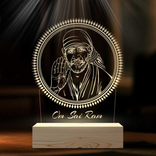 Personalized Sai Baba Gifts | Latest Sai Baba LED Photo Lamp Gift | Acrylic 3d Photo Lamp (7x5)| Design 1 2