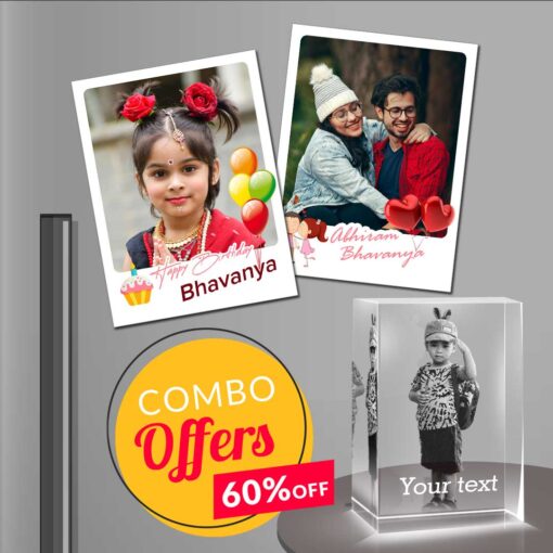 Special Combo Gifts | 3D Crystal | Photo Magnets Set of 2