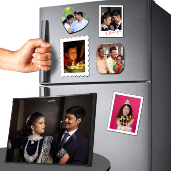 Unique Anniversary gifts | Personalized Photo Lamination (10x8 in) with Custom Fridge Magnets Qty 5 | Pack of 2