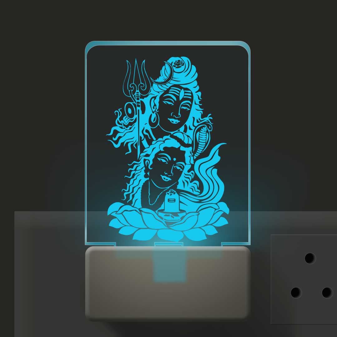 3d Illusion Led Plug Lamp | 3 d Led Night Lamp | God Shiva Parvati