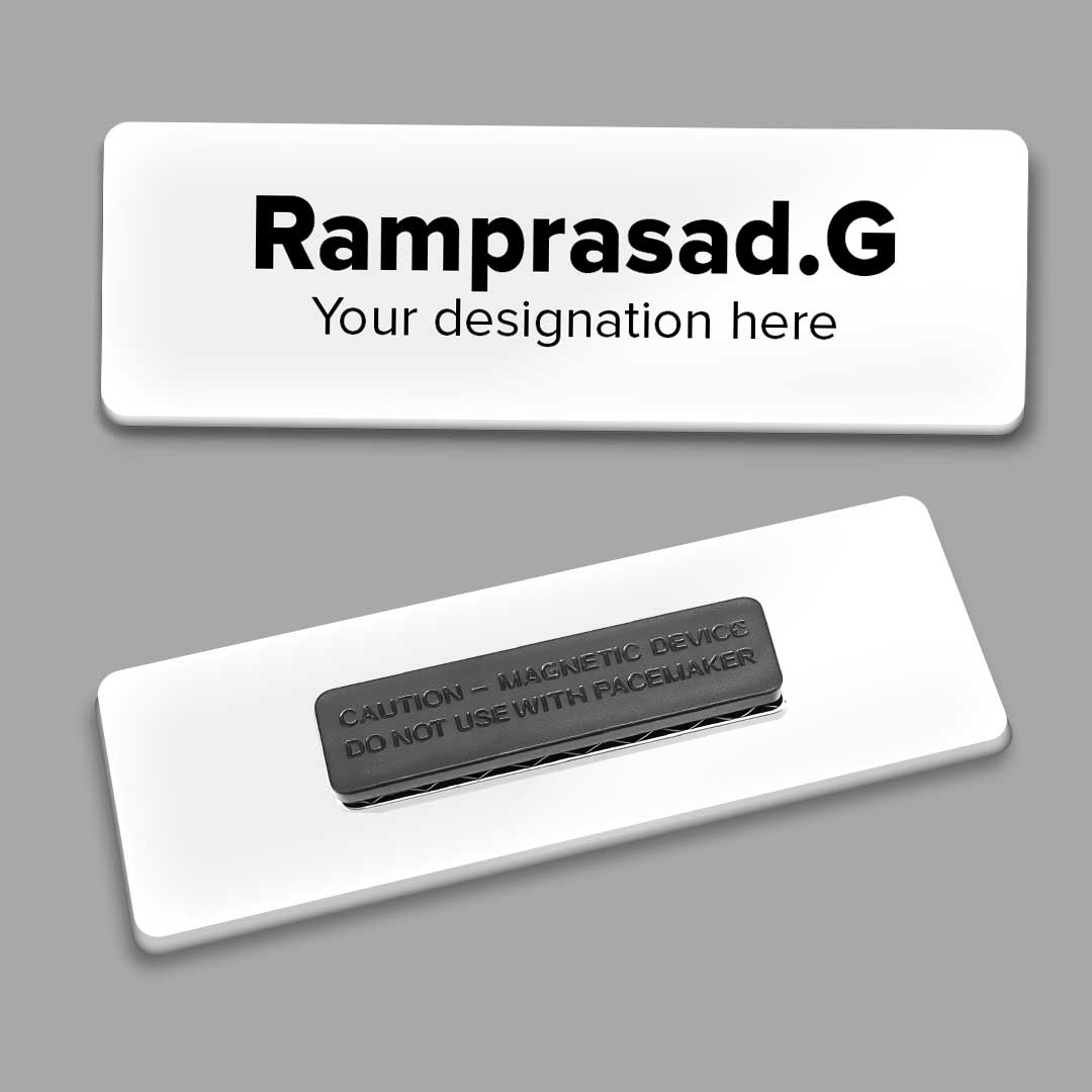 White Acrylic Name Badge | Magnet