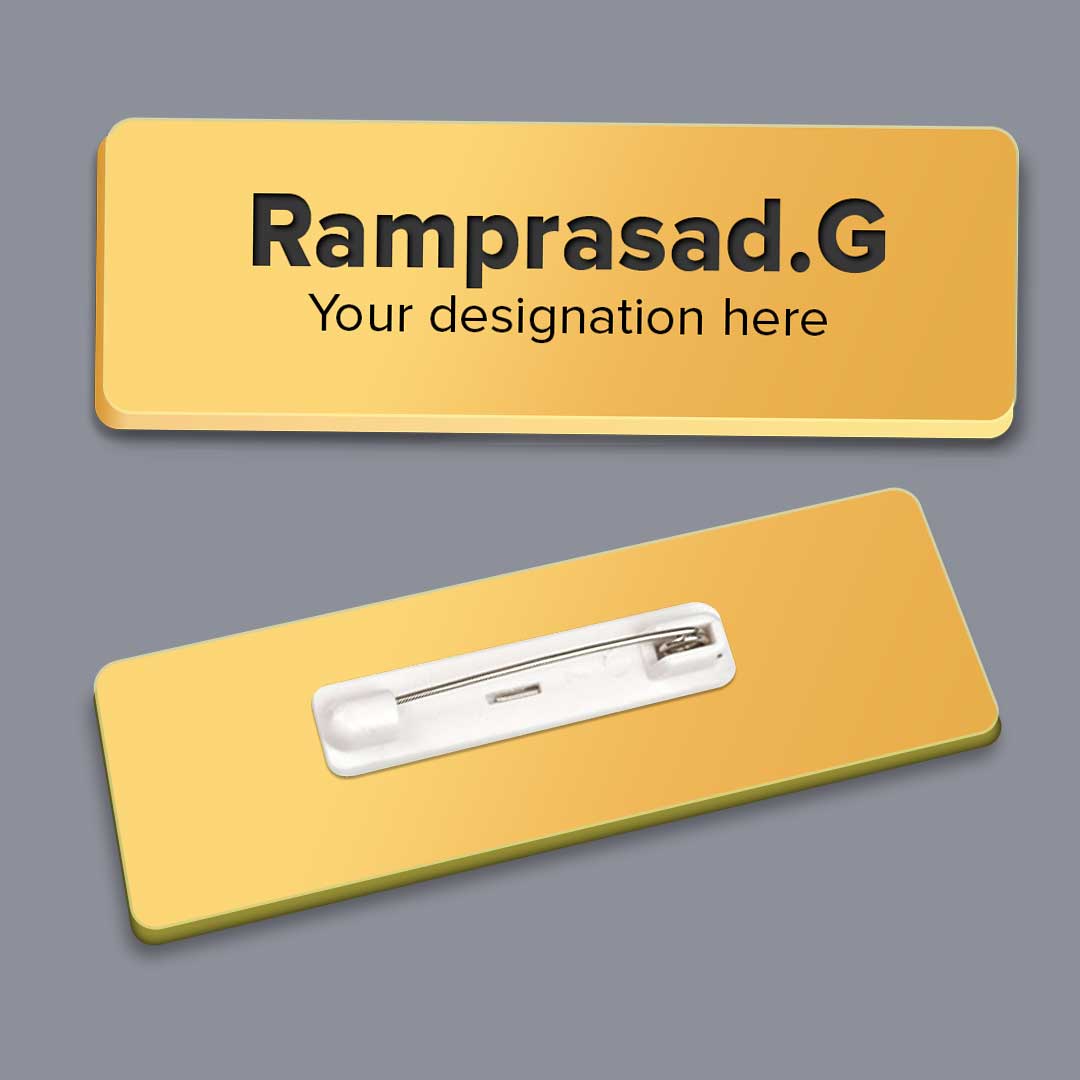 Gold Metallic Name Badge | Pin Back | Design-1